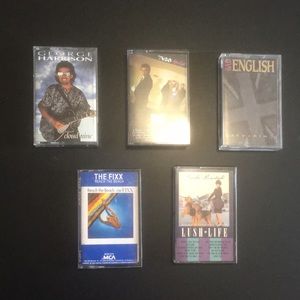 Classic 80’s cassette lot:Harrison, Ronstadt, The Fixx, Bad English and Taco.